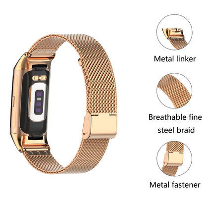 Fitbit Charge 5 and 6 Stainless Steel Mesh Band with Clasp — band detail