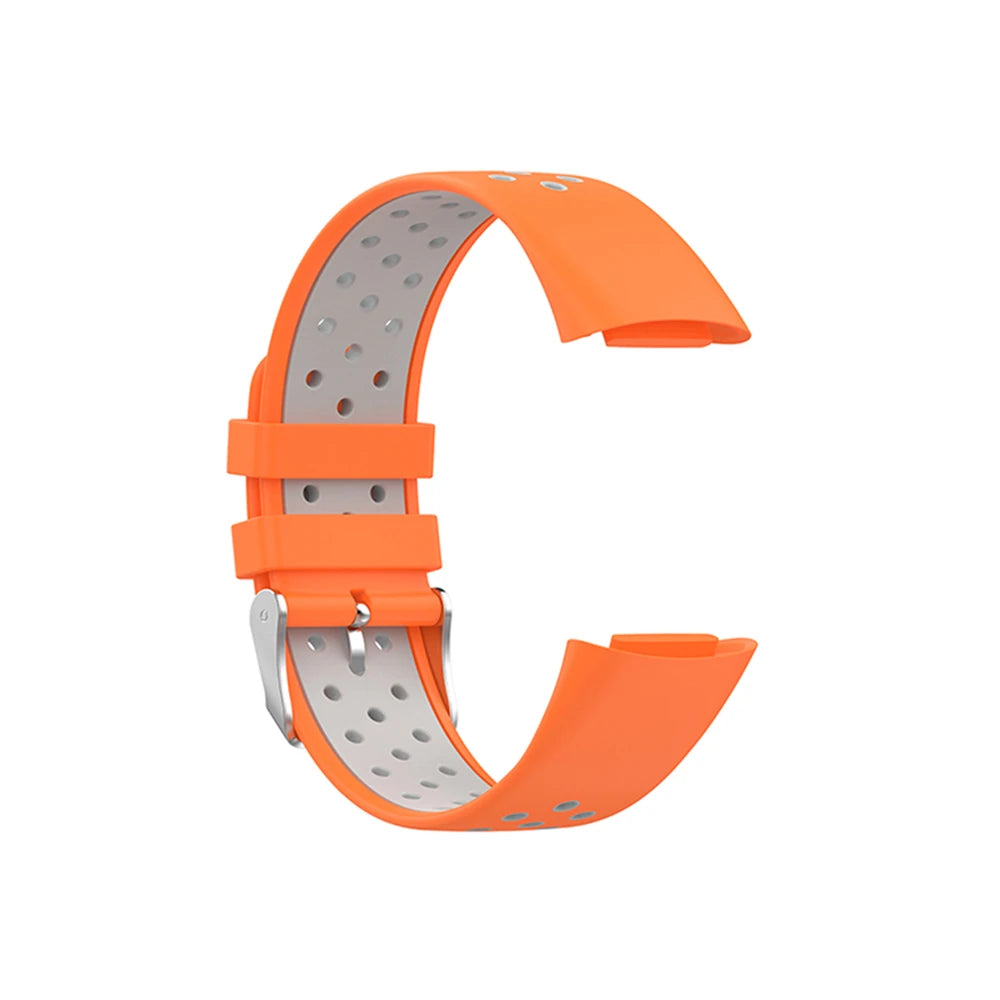 Fitbit Charge 5/6 Perforated Silicone Buckle Band - Orange / Gray