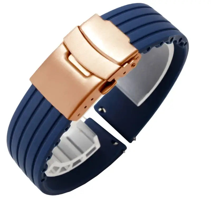 Suunto Ribbed Silicone Folding-Clasp Band - Navy Blue / Rose Gold Clasp
