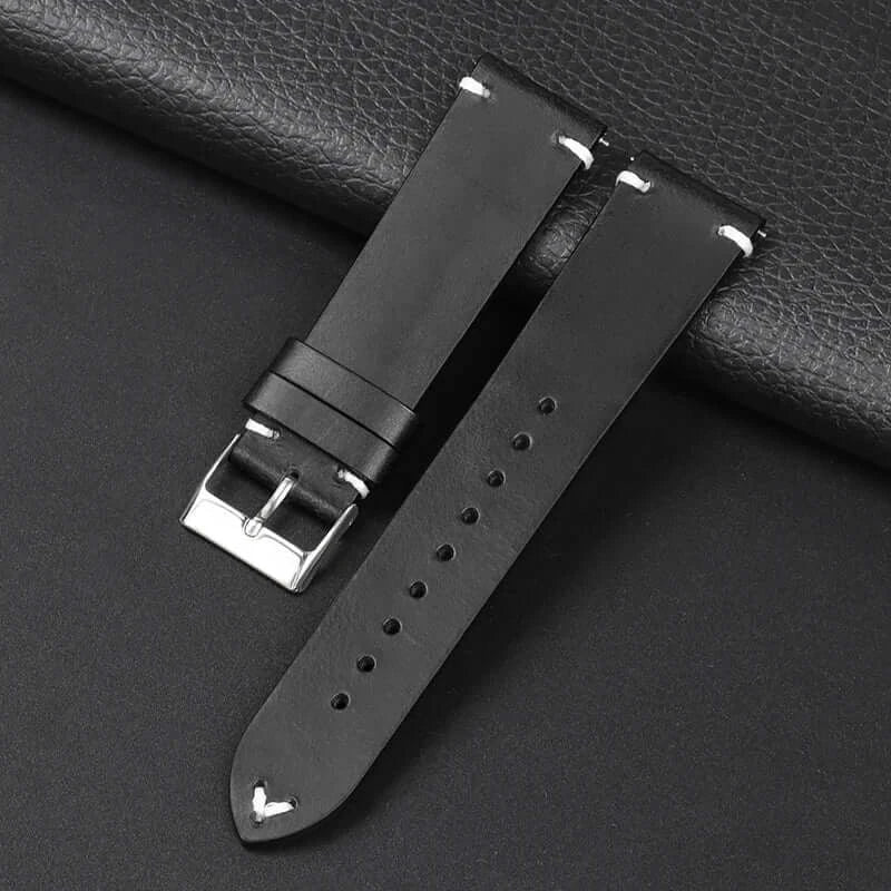 Amazfit Oil-Waxed Leather Band with Accent Stitching — Black