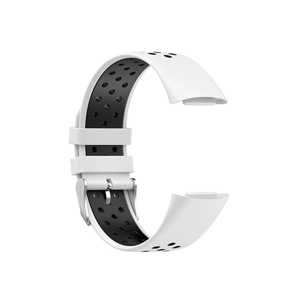 Fitbit Charge 5/6 Perforated Silicone Buckle Band - White / Black
