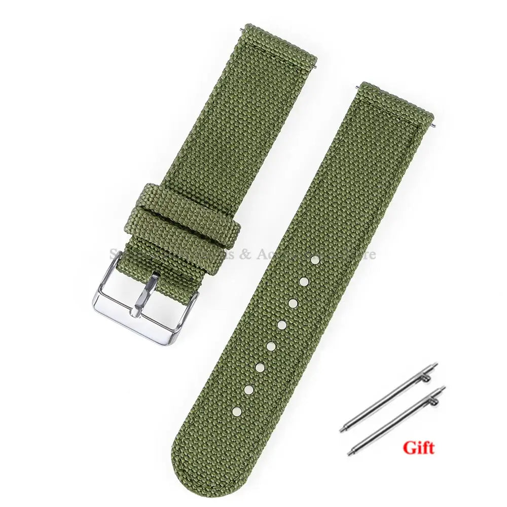 Woven Nylon Band with Buckle Options in Olive Green / Silver Buckle for compatible Huawei watches