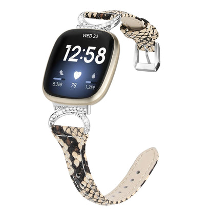 Snakeskin Print Fitbit Versa 4, Versa 3, Sense 2 and Sense Sparkly D-Link Leather Band