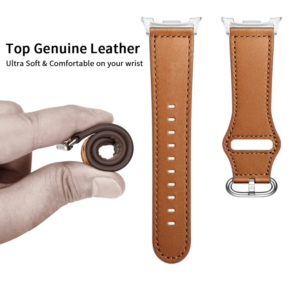 Samsung Galaxy Genuine Leather Watch Band Replacement Watch8/Watch8 Classic/Watch9 displayed, showing soft leather design.