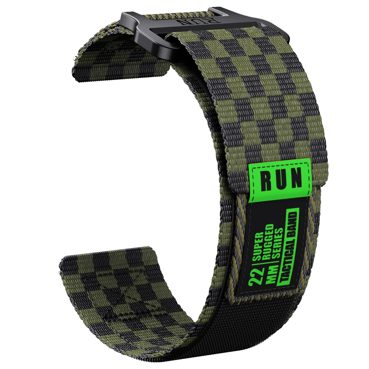 COROS Nylon Hook-and-Loop Band with Label Detail – Black / Green Checks