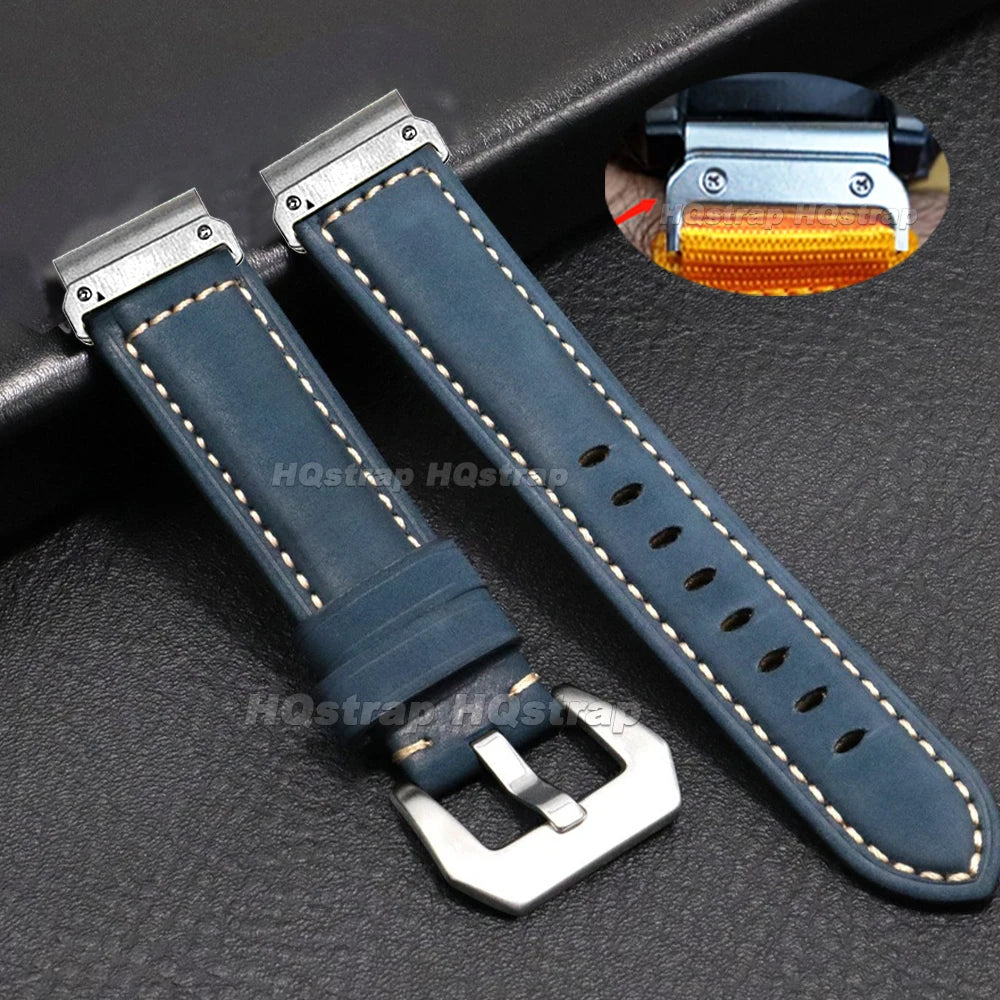 Garmin QuickFit Vintage Leather Band in Blue / Silver