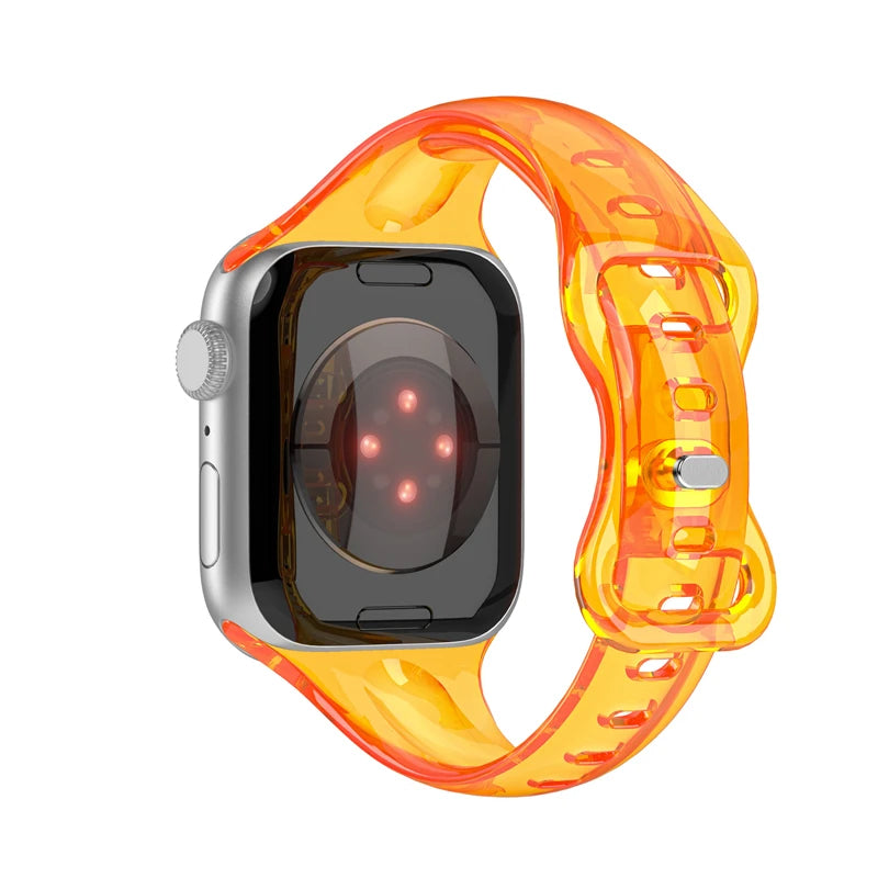 Transparent Rubber Apple Watch Band with Pin Closure in Clear Orange