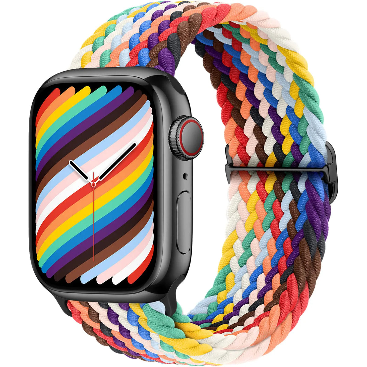 Stretch Braided Nylon Apple Watch Loop with Slider in Rainbow
