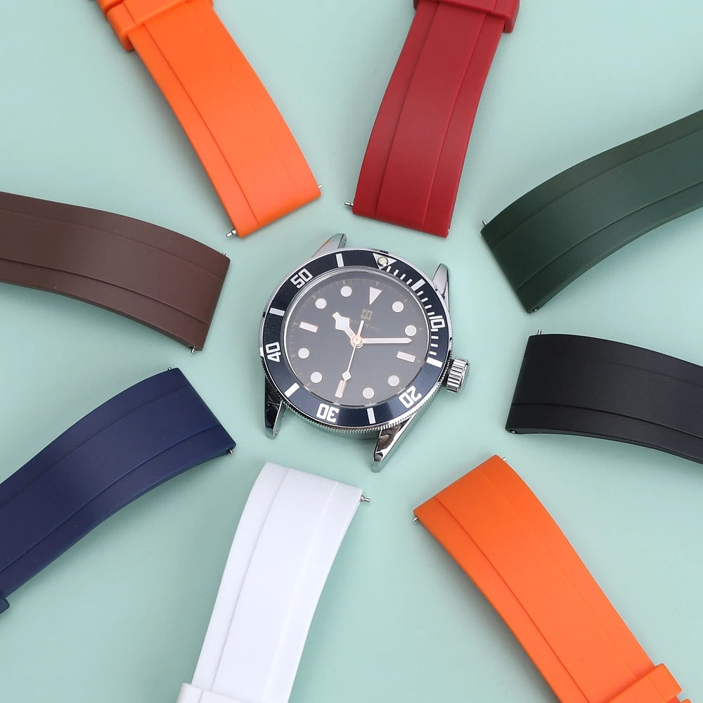 Garmin Grooved FKM Rubber Band in several colors around a watch