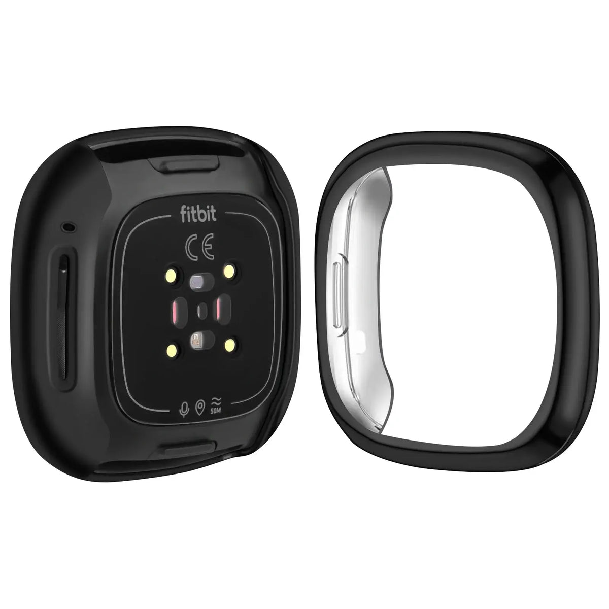 Luxury black case for Fitbit Versa and Sense, offering protection and elegance for your smartwatch.