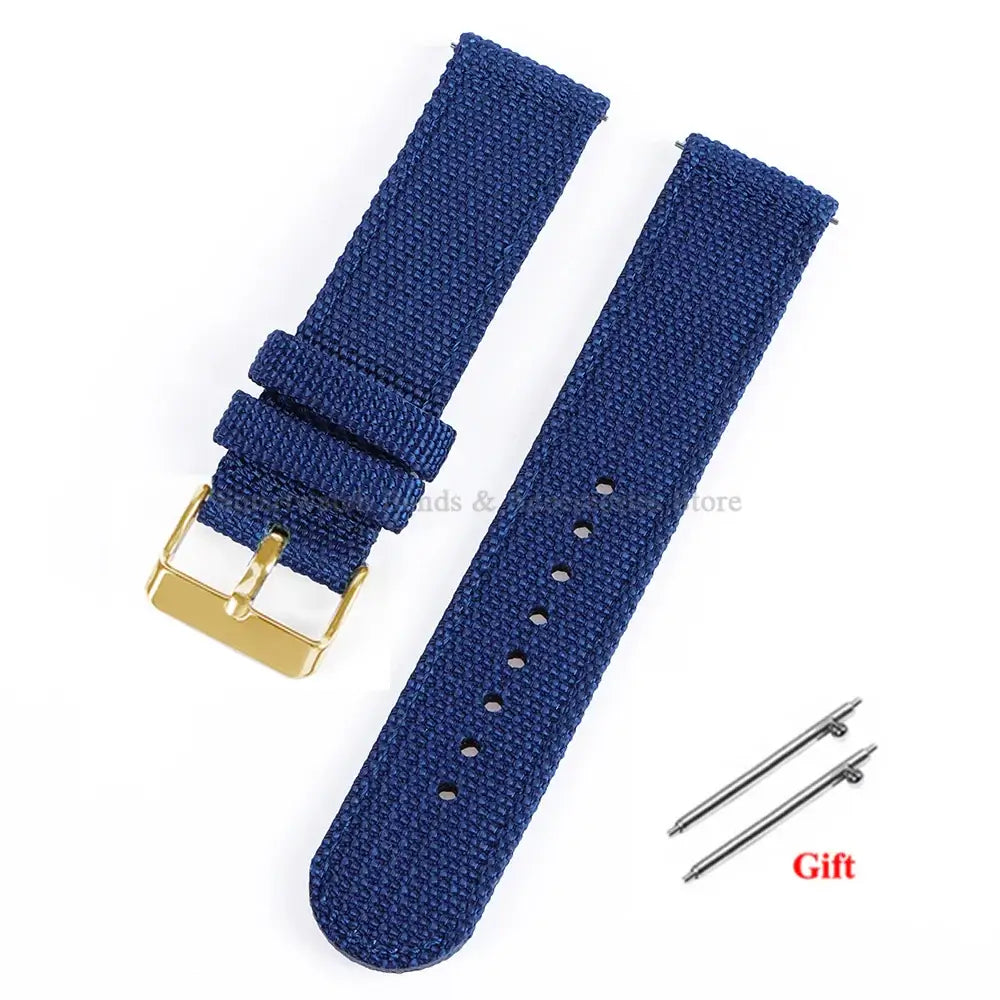 Samsung Galaxy Watch Textured Nylon Buckle Strap in Navy Blue / Gold Buckle