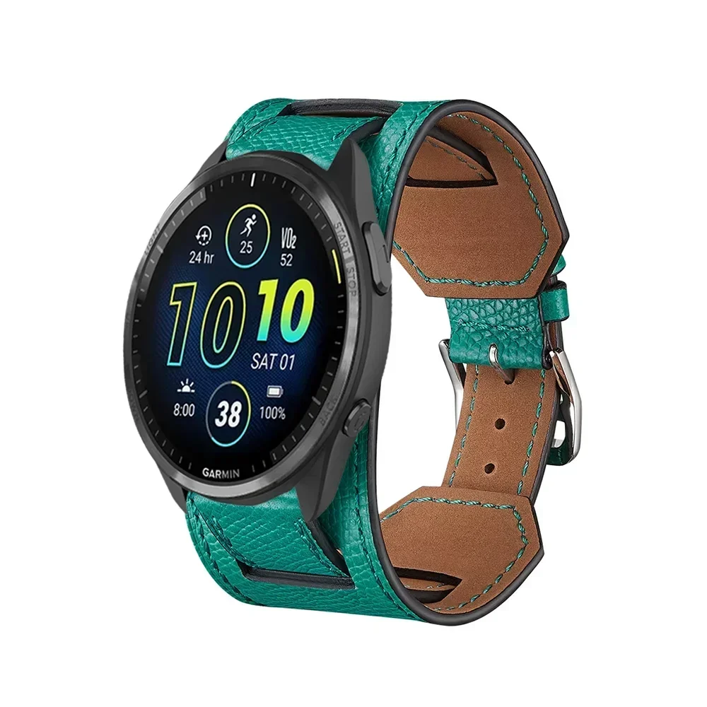 Malachite Green Garmin 20/22mm Quick Release Leather Cuff Band