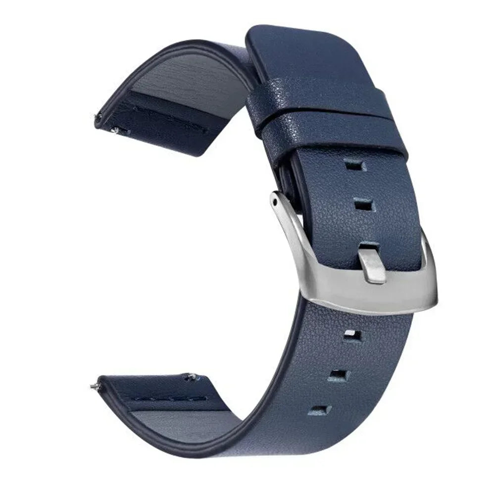 COROS Leather Watch Band with Square Adjustment Holes - Navy Blue - Silver Buckle