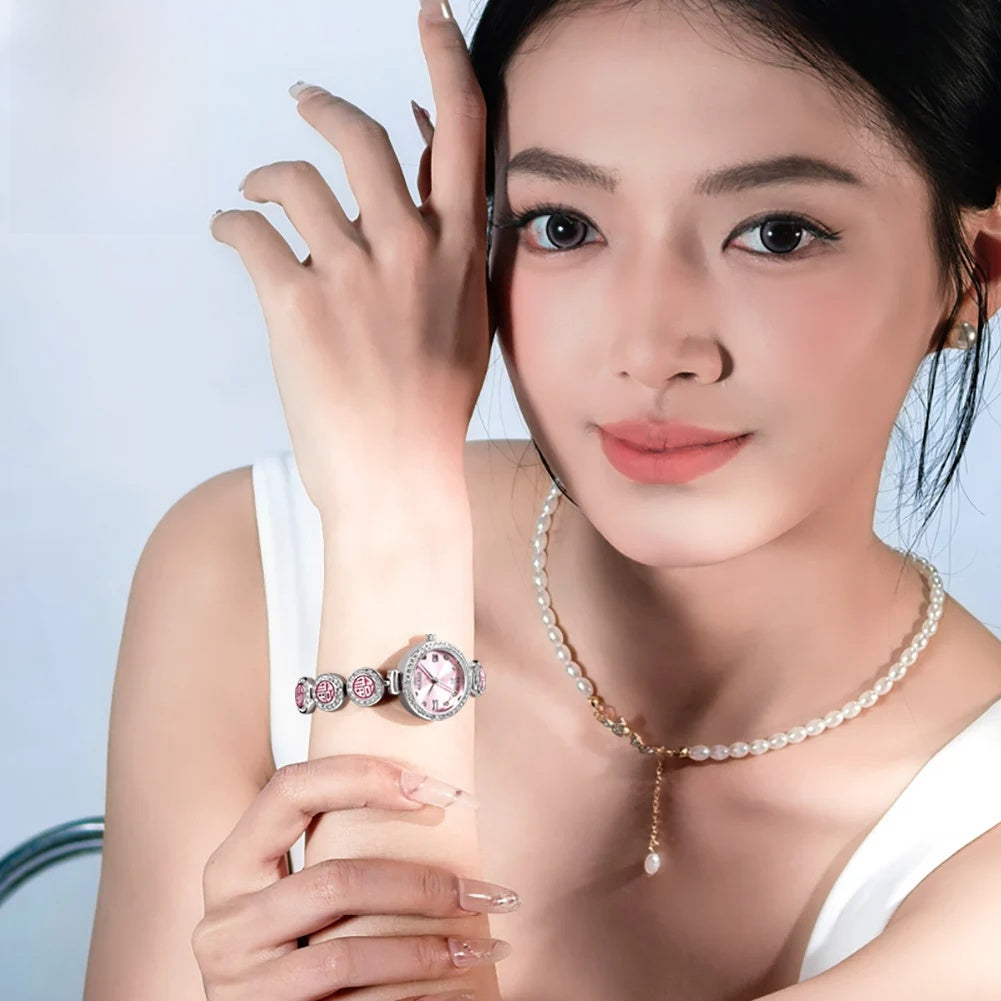 Women's Medallion Bracelet Crystal Quartz Watch — Medallion watch worn on wrist — BandsCo Straps