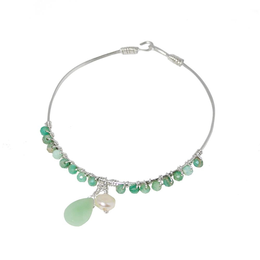 Amazonite Sterling Silver Beaded Bracelet With Pearl — green