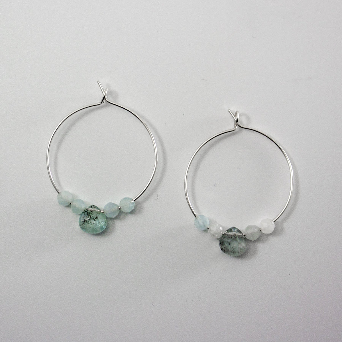 Aquamarine Sterling Silver Hoop Earrings With Gemstone — blue