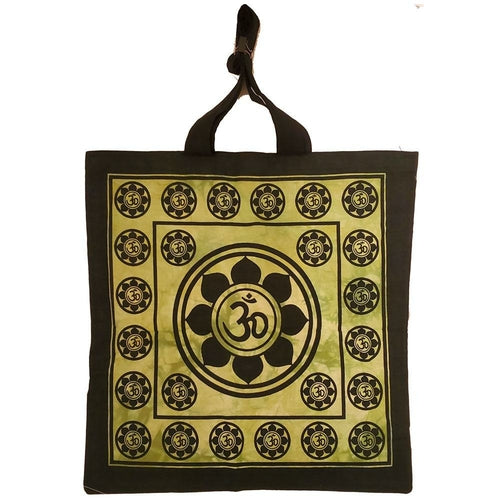 Aum Sanskrit Lotus Chakra Tie Dye Canvas Tote Shoulder Bag — green