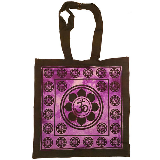 Aum Sanskrit Lotus Chakra Tie Dye Canvas Tote Shoulder Bag — black