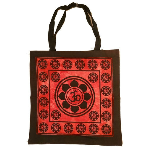 Aum Sanskrit Lotus Chakra Tie Dye Canvas Tote Shoulder Bag — black