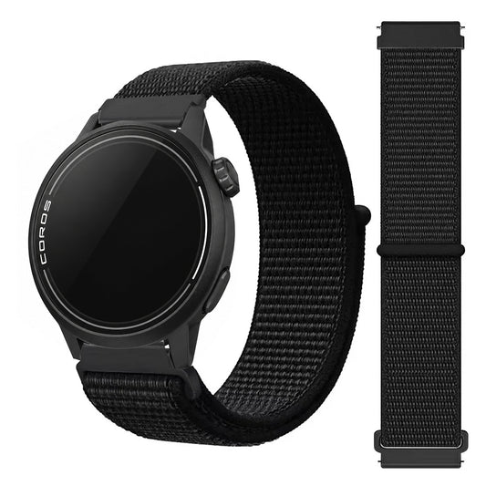 COROS Adjustable Nylon Loop Watch Band in Colors & Camo - Black nylon loop shown with watch