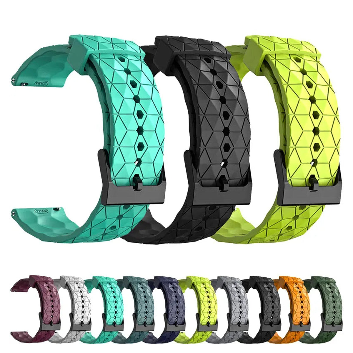 Motorola Moto Watch Geometric Silicone Band with Black Buckle — original band and real variant previews