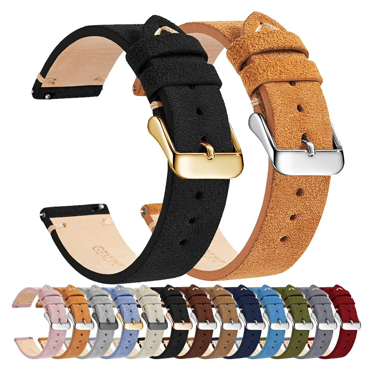 Motorola Moto Watch Suede Leather Band, 4 Buckle Colors — original band and real variant previews