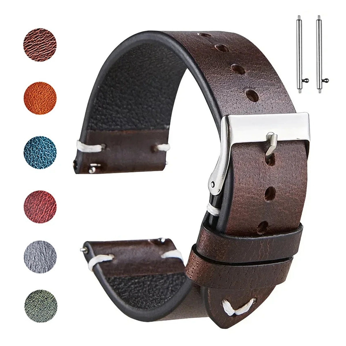 Motorola Moto Watch Oil-Waxed Leather Band, Quick Release — original band and real variant previews