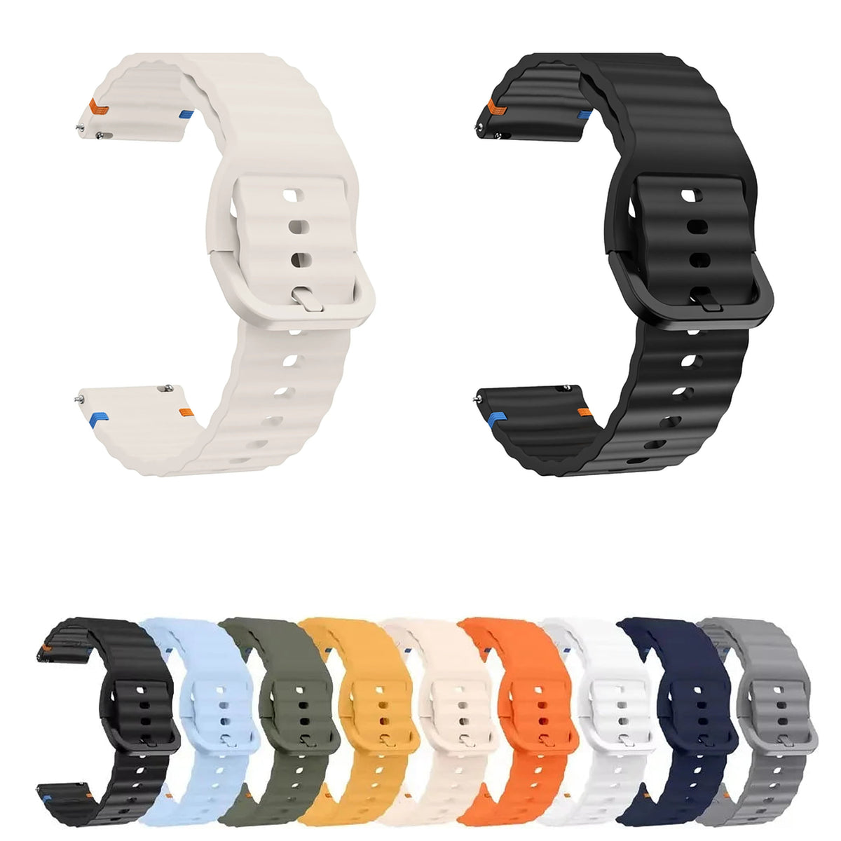 Motorola Moto Watch Ribbed Silicone Band with Matching Buckle — original band and real variant previews
