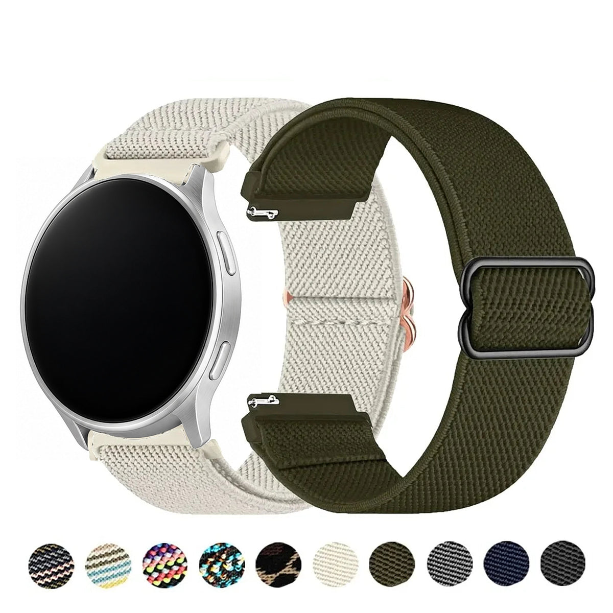 Motorola Moto Watch Patterned Stretch Nylon Band with Slider — original band and real variant previews