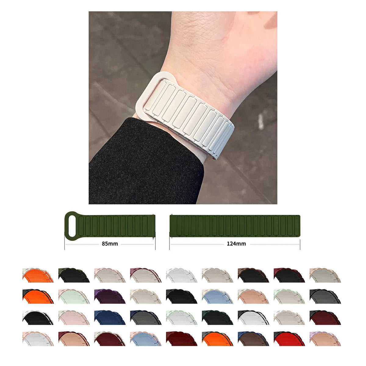Motorola Moto Watch Two-Tone Magnetic Silicone Loop, 36 Colors — original band and real variant previews