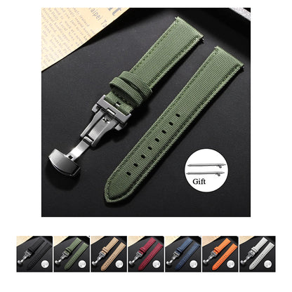 Motorola Moto Watch Sailcloth Nylon Band with Butterfly Clasp — original band and real variant previews