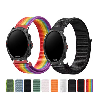 Polar Woven Nylon Hook-and-Loop Band – rainbow and black bands with color previews