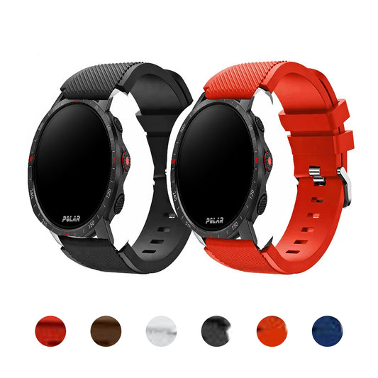 Polar Textured Silicone Band with Wide Keeper – black and red bands with color previews