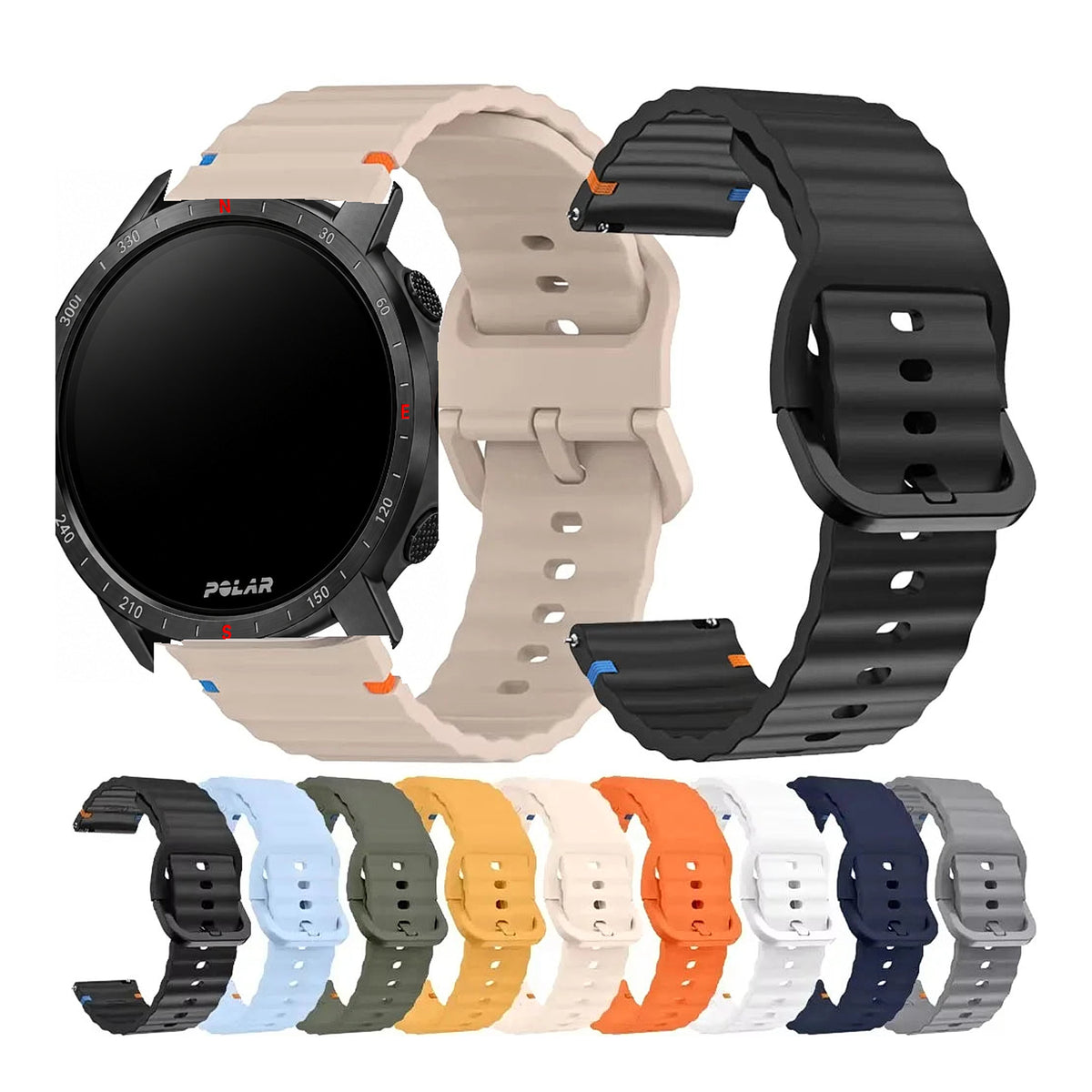 Polar Ribbed Silicone Band with Matching Buckle — Color selection