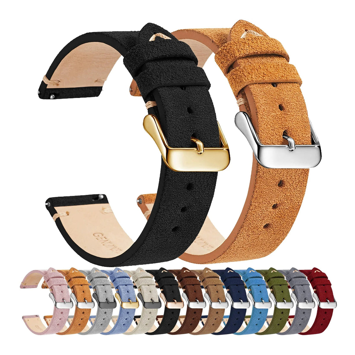 Polar Suede Leather Band with Buckle Color Options — Leather colors and buckle finishes