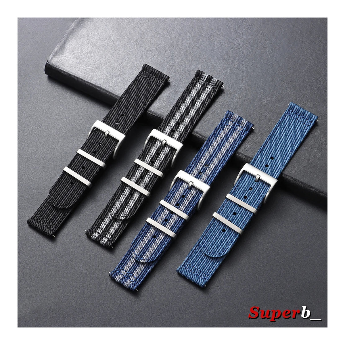 Polar Ribbed Nylon Band with Metal Keepers — Solid and striped color selection