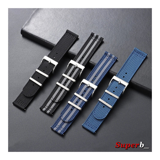 Polar Ribbed Nylon Band with Metal Keepers — Solid and striped color selection