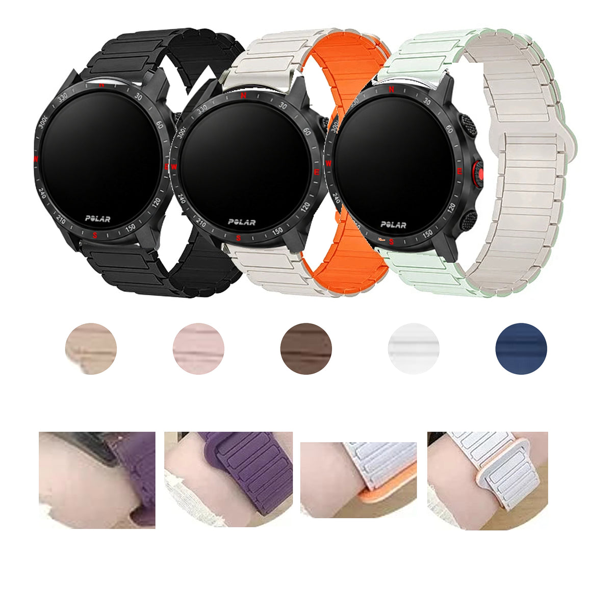Polar Ribbed Magnetic Silicone Loop Band — Solid and two-tone color selection