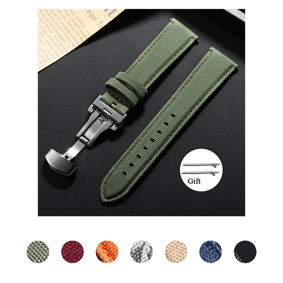 Polar Sailcloth Nylon Watch Band with Butterfly Clasp — Color selection
