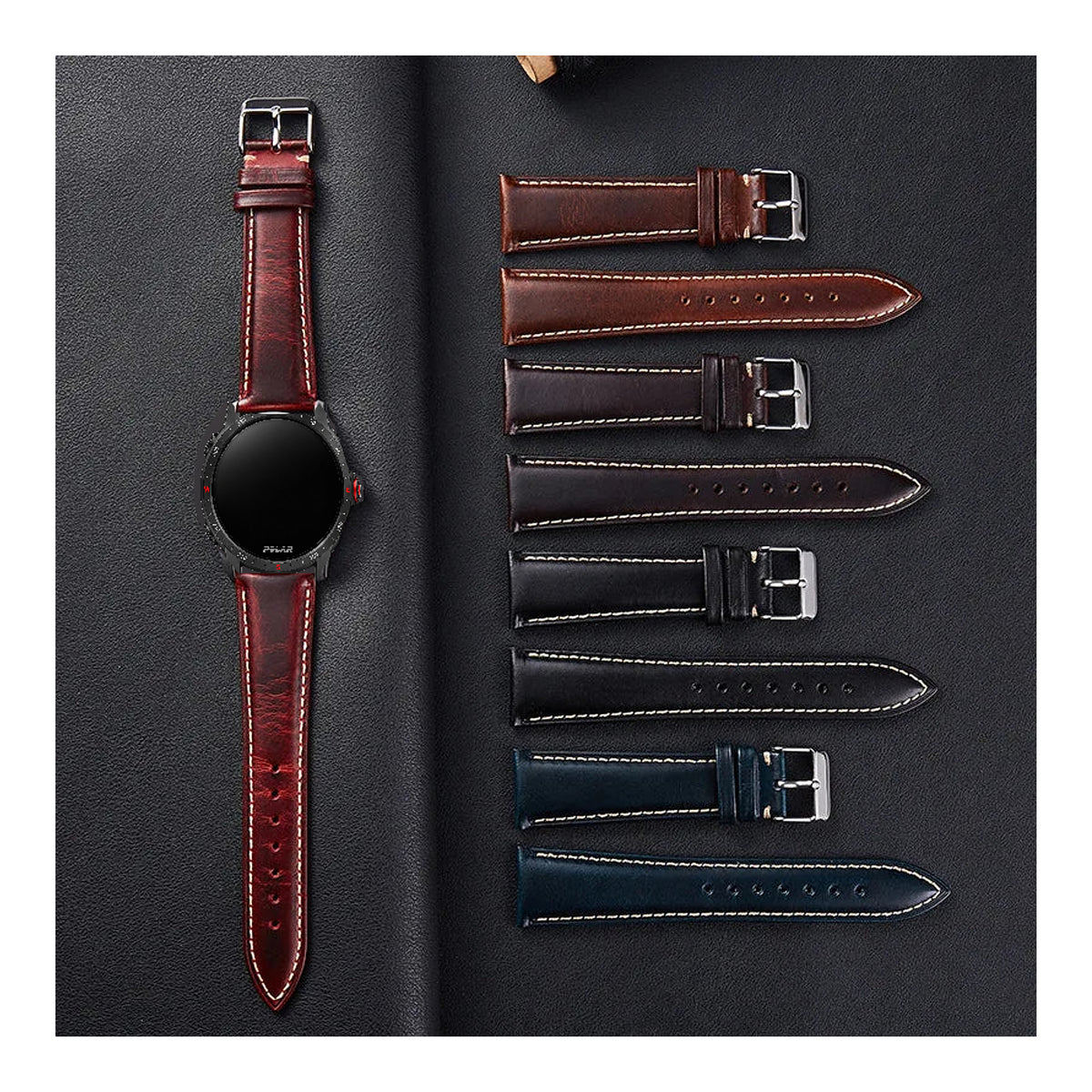 Polar Oil-Waxed Leather Band with Contrast Stitching — Leather color selection