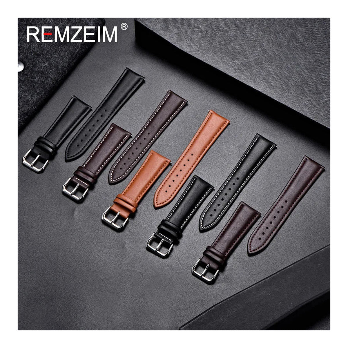 Polar Calfskin Leather Watch Band with Silver Buckle — Leather color and stitching selection