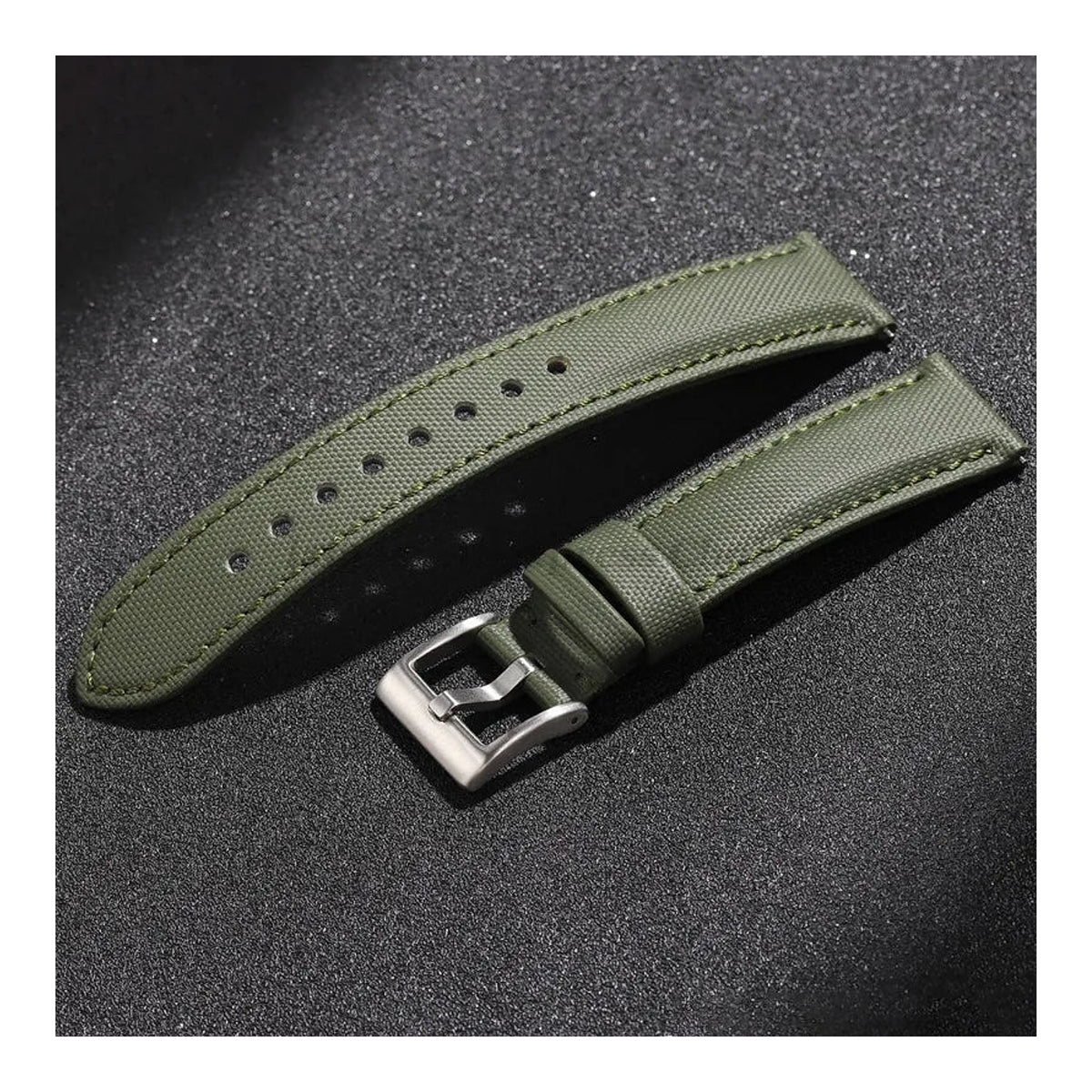Polar Canvas and Leather Watch Band with Pin Buckle — Olive canvas strap