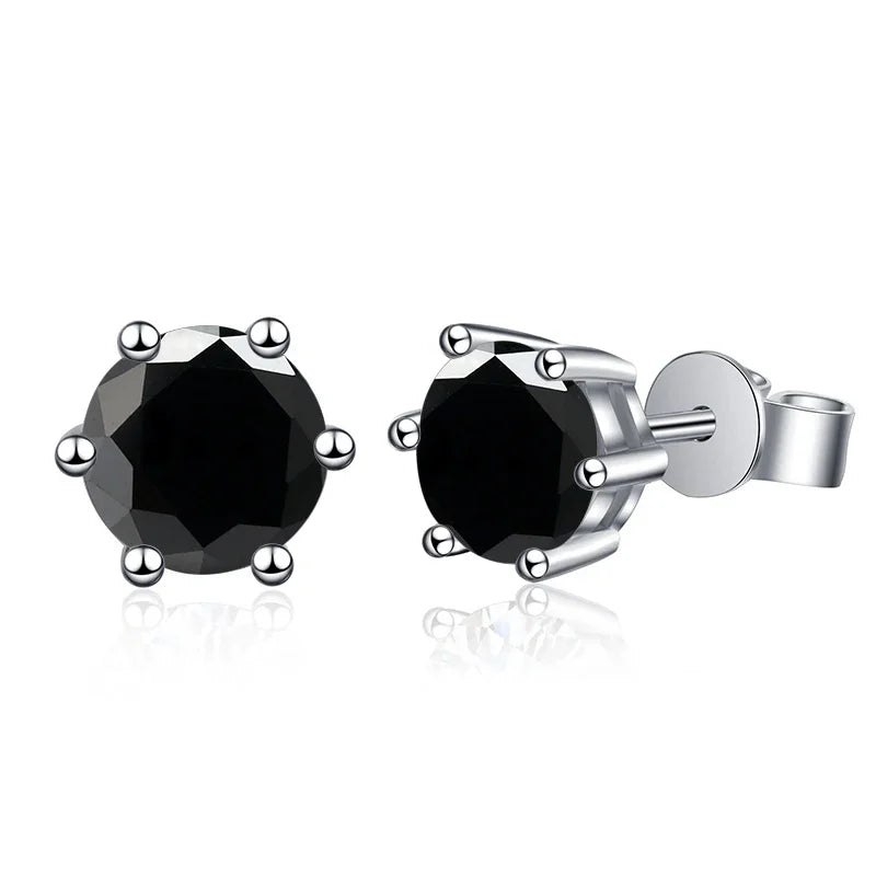 Colored Round Moissanite Stud Earrings in Sterling Silver - Black stones