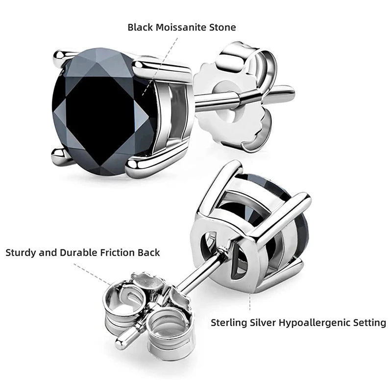 Black & White Moissanite Four-Prong Stud Earrings - black setting detail