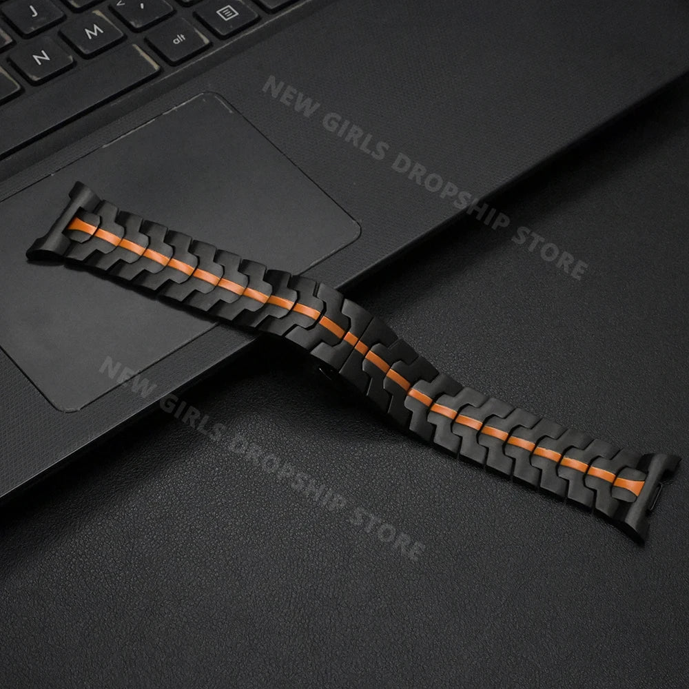 Slim-Stripe Stainless Steel Band in Black / Orange Stripe for Samsung Galaxy Watch8, Watch8 Classic and Watch9
