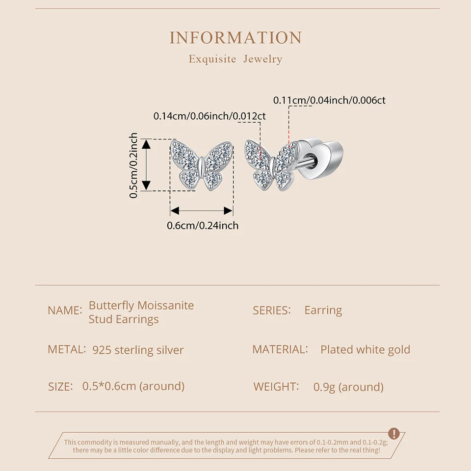 Butterfly & Clover Moissanite Stud Earrings in Sterling Silver — Butterfly dimensions