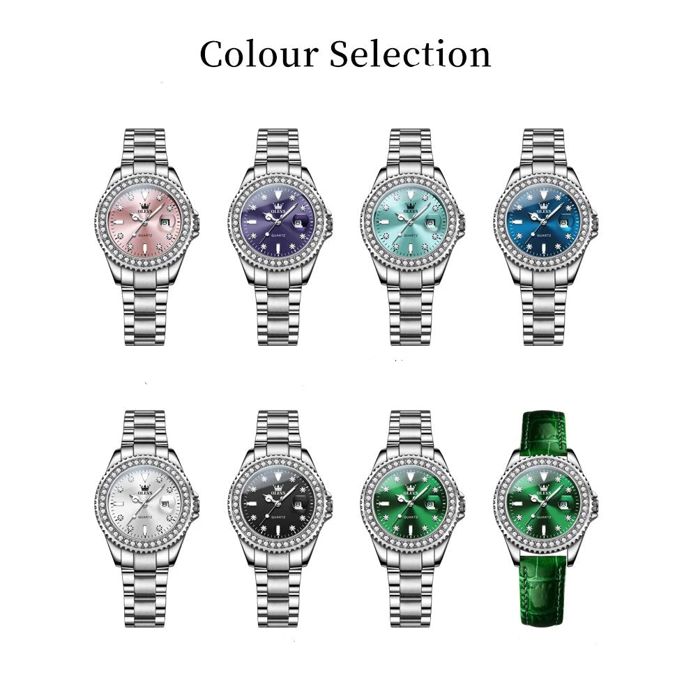 Women's Sunray Dial Crystal-Bezel Quartz Watch — Dial color assortment
