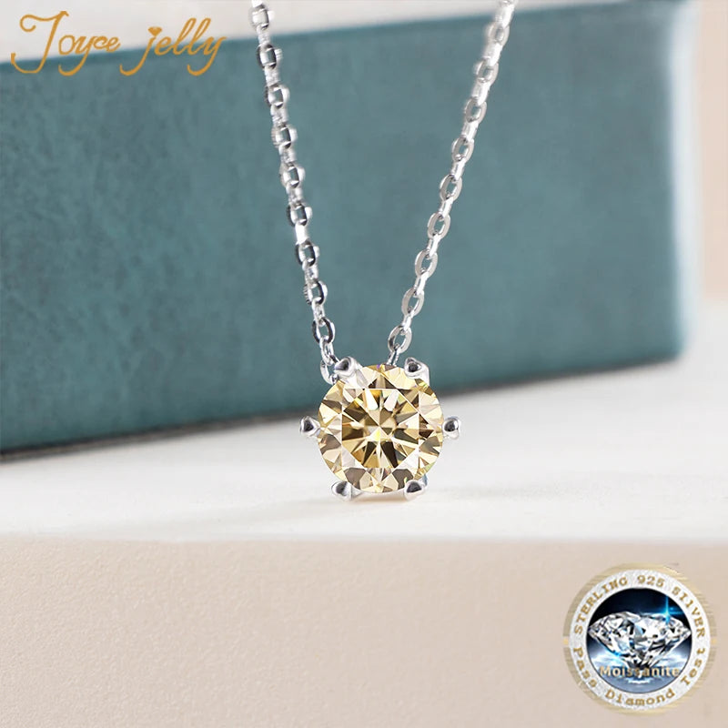 Colored Moissanite Necklace, Stud Earrings & Pavé Ring Set — Light yellow pendant