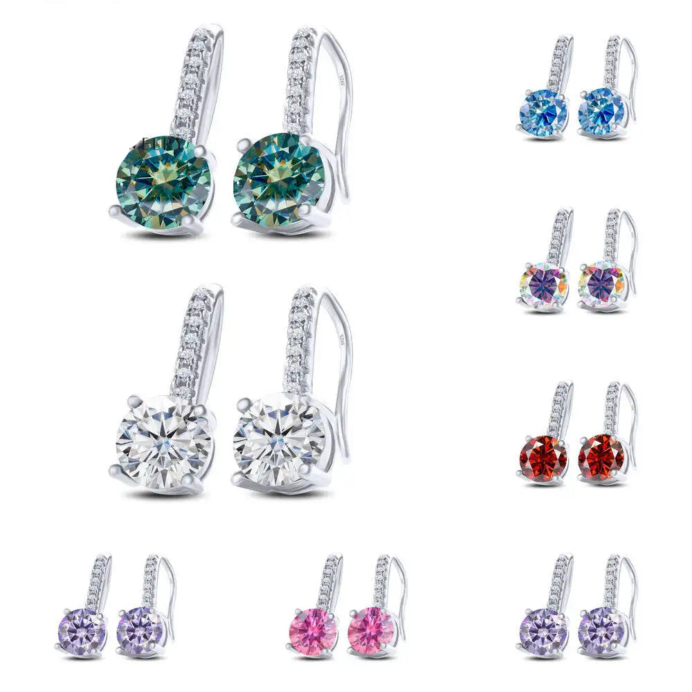 Colorful Moissanite Pavé Hook Earrings in Sterling Silver — Stone color comparison