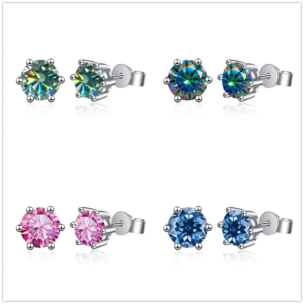 Colored Round Moissanite Stud Earrings in Sterling Silver - Stone color comparison